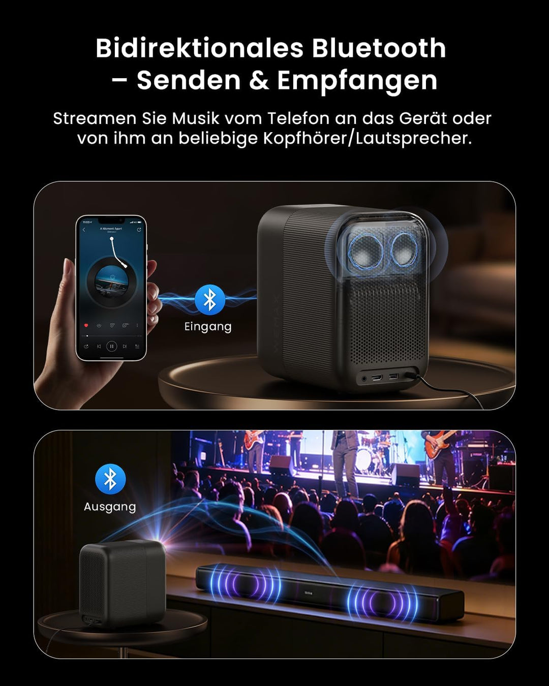 WEMAX Smart Beamer mit Google TV & Netflix Lizenziert, 500 ISO Lumen, 1080P (4K), 8-Punkt Auto-Keyst