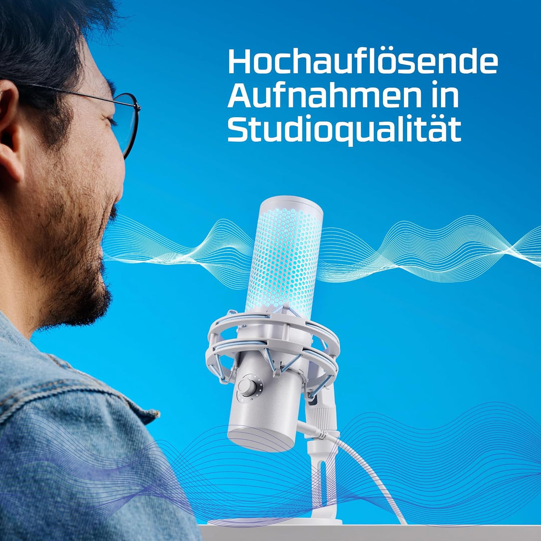 HyperX QuadCast 2 Frost, USB-Mikrofon für Gaming, Streaming und Podcasting, integrierte Bedienelemen
