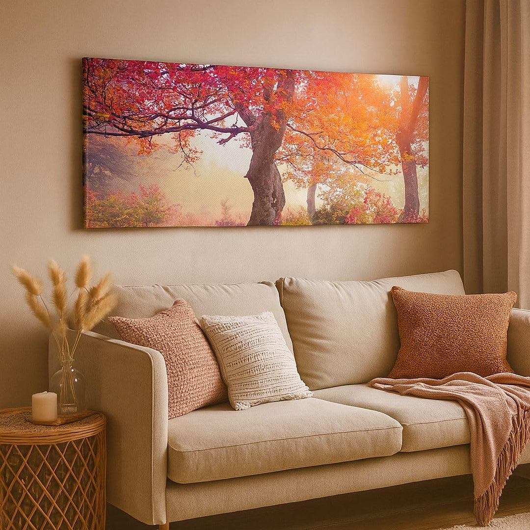 Wandbilder Dekoration Wohnzimmer Baum Natur Wiese Panorama Bilder auf Leinwand 120x50cm Leinwandbild