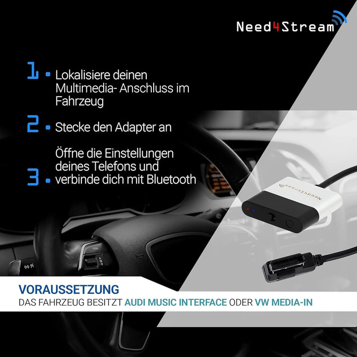 Need4Stream N4S300A V5.0 A2DP Bluetooth Audio Interface mit Titellisten, kompatibel mit Audi Music I