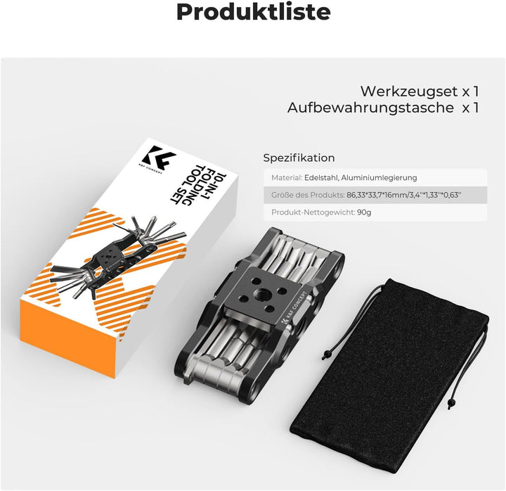 K&F CONCEPT 10-in-1 Kamera Multitool Werkzeug mit Schraubendreher und Schraubenschlüssel,Faltbarer W