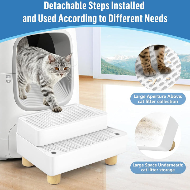 Bartuke Verstellbare 2-stufige Katzentoilettenrampe, Katzen Treppen&Stufen mit Holzfüsse Filterfunkt