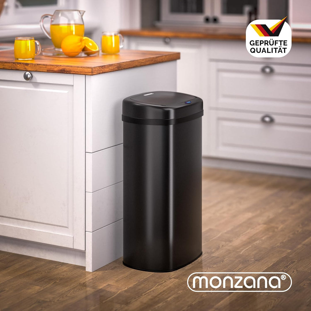 Monzana® Mülleimer mit Sensor Küche 50L Edelstahl Automatik Deckel Klemmring inkl. USB-Kabel Abfalle