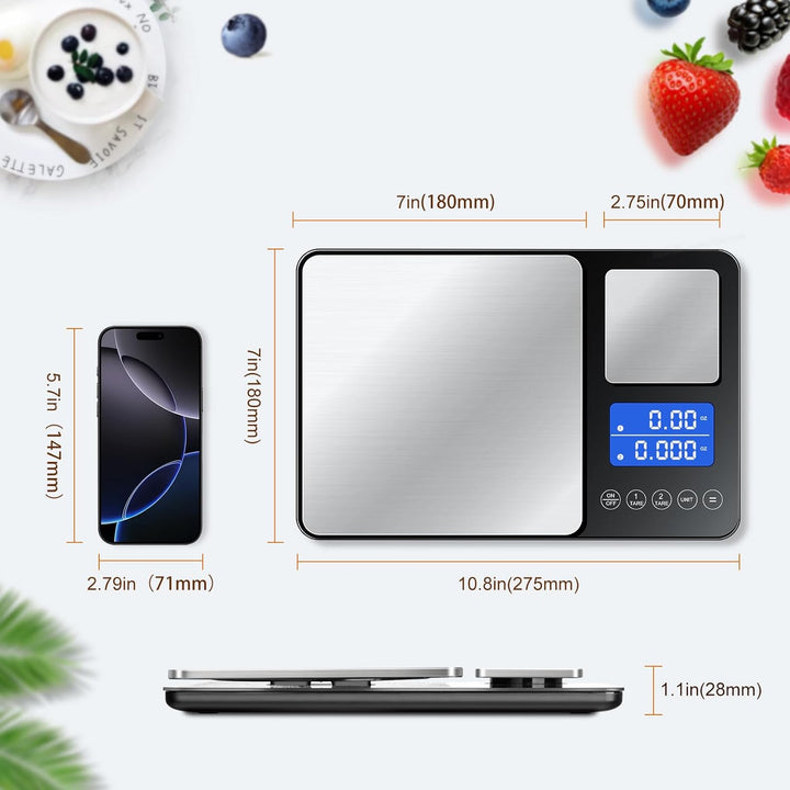 Küchenwaage Digitale mit LCD-Display und Tara-Funktion, Präzise 1g Messung zum Backen und Kochen, Po