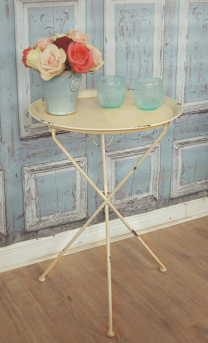 Beistelltisch Blanco Vintage Metall-Klapptisch rund im Shabby chic weiss