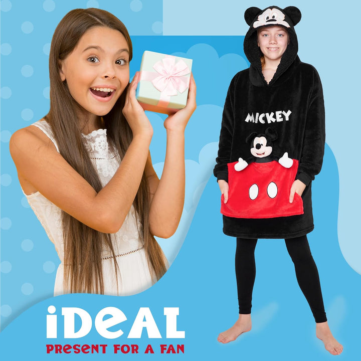 Disney Stitch Hoodie-Decke Kinder, Kapuzenpullover Mädchen mit Sherpa-Kapuze, 3D-Ohren, Kängurutasch