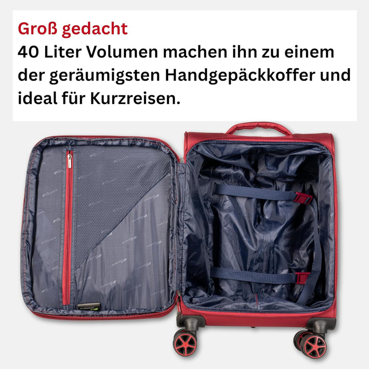 Cocoono Handgepäck Koffer 55x40x20 – Leichter Stoff Reisekoffer mit Rollen, TSA-Schloss, erweiterbar