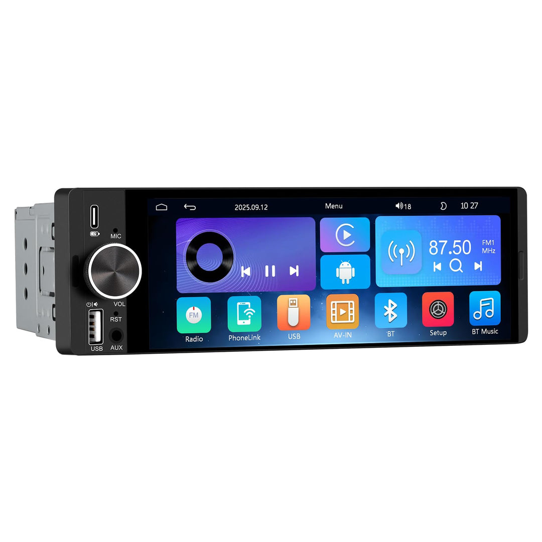 1 DIN Universales Autoradio, Carplay, Android Auto, DAB+, Rückfahrkamera | 6,28 Zoll Touchscreen, On