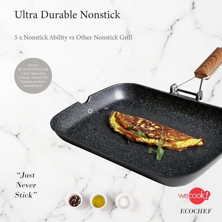 WECOOK! Ecochef Titan Grillpfann Induktion Glatter, 34 x 24 cm, Antihaftbeschichtung QUANTANIUM Ökol
