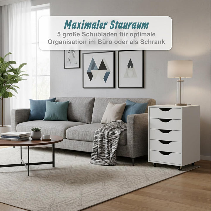 Relaxdays Rollcontainer, 5 Schubladen, HBT: 66,5x40x40 cm, Aktenschrank auf Rollen, Bürocontainer Sc