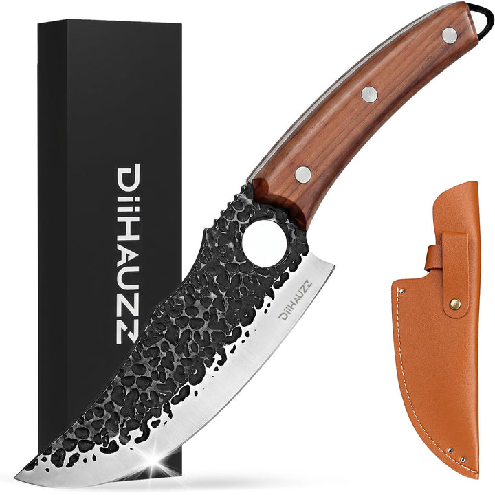 Küchenmesser, 15 cm Profi Kochmesser mit Lederscheide, Scharfe Klinge, Hochkohlenstoff-Edelstahl, Er