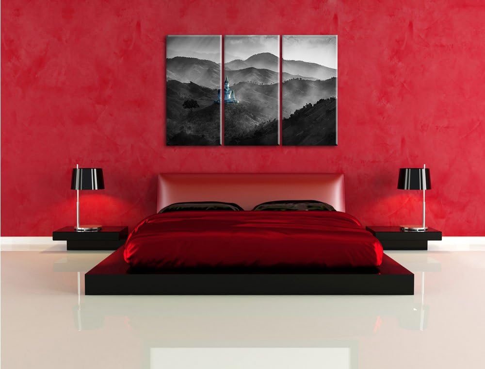 Pixxprint Buddha Bild im Tal der Dunkelheit B&W Detail 3-Teiler Leinwandbild 120x80 Bild auf Leinwan