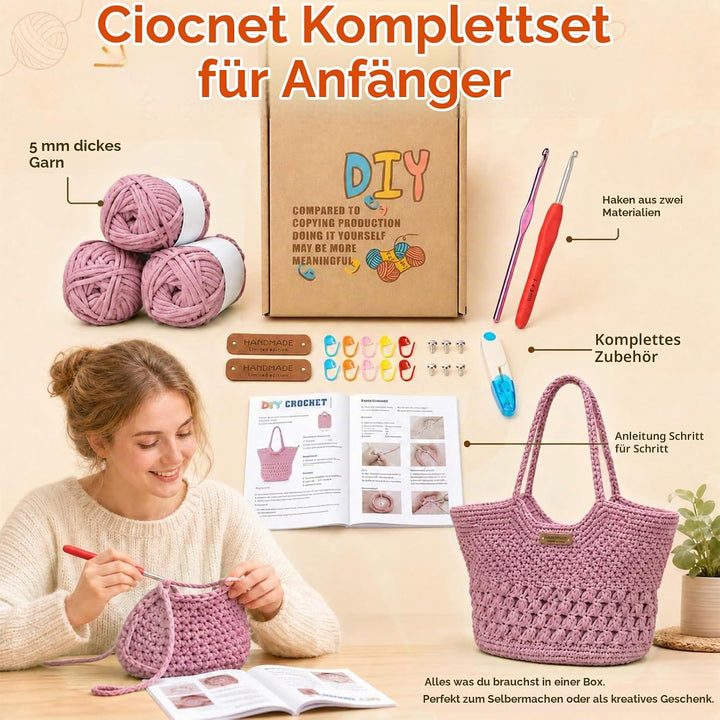 CEWROM Häkelset für Anfänger Rosa, Rosa