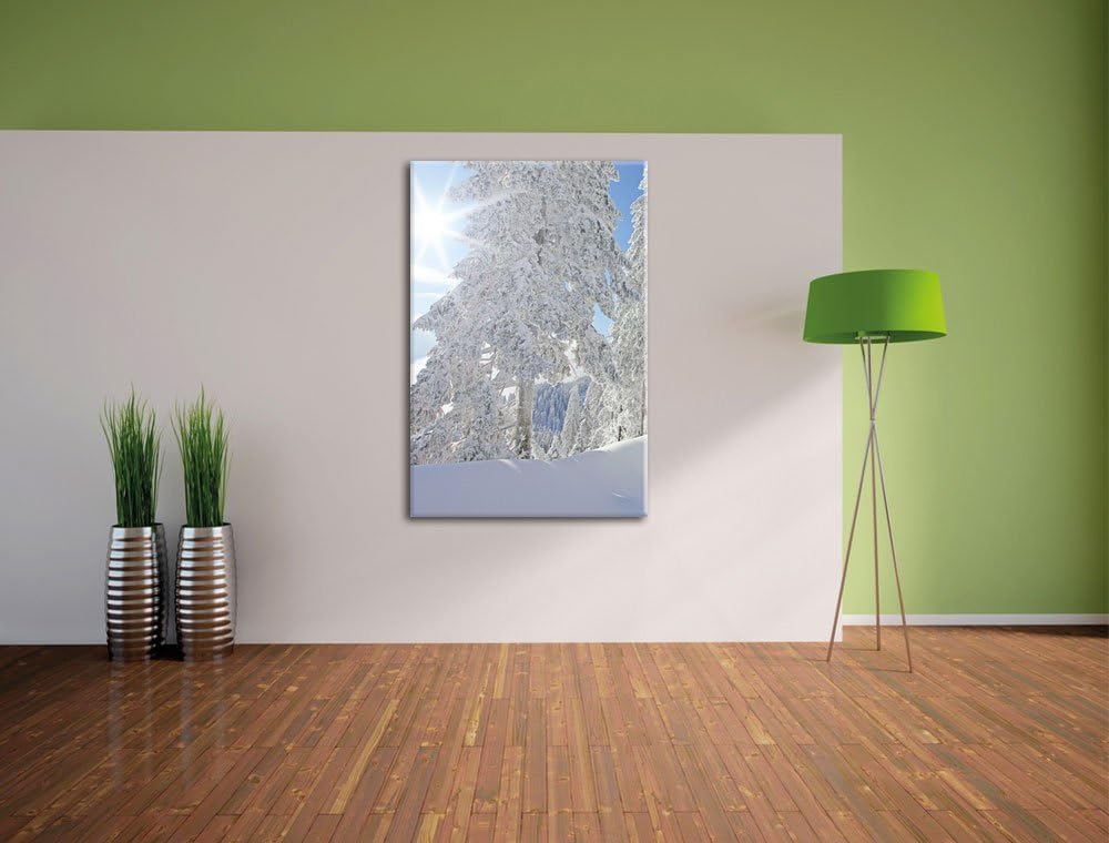 Winterlandschaft Bäume, Format: 100x70 auf Leinwand, XXL riesige Bilder fertig gerahmt mit Keilrahme