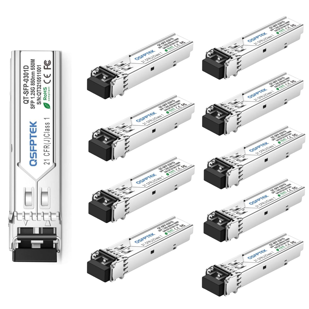 QSFPTEK (10Pack) 1000Base-SX Gigabit SFP Transceiver, 850nm 550m DDM 1G SFP Modul, LC Port Multimode