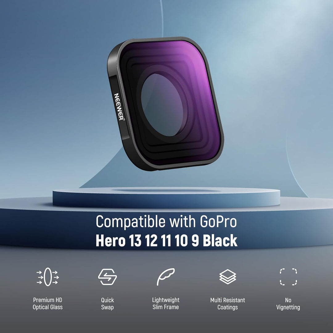 NEEWER ND Filter Set kompatibel mit GoPro Hero 13 12 11 10 9, 3er Pack, ND8+ND16+ND32, aufschraubbar