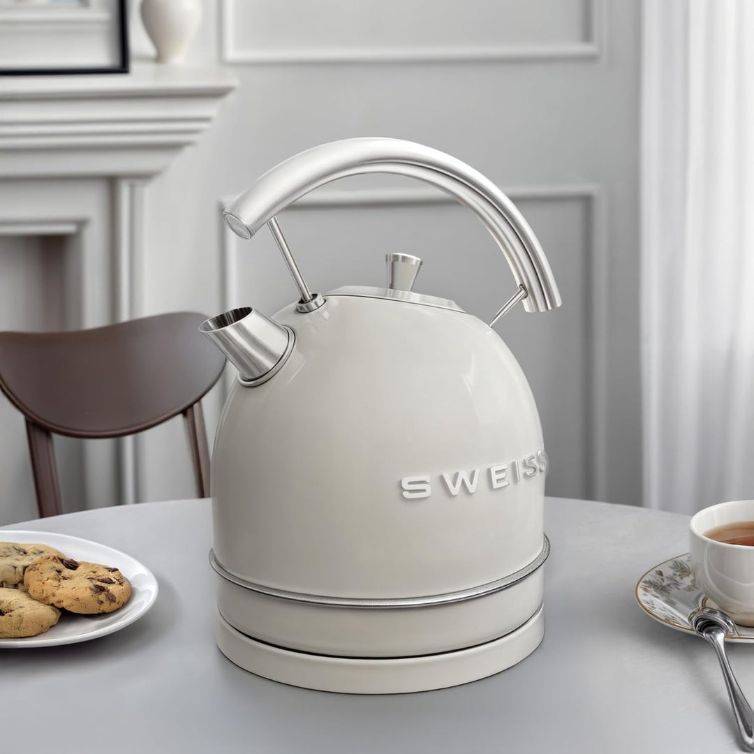 SWEISS Vintage Wasserkocher KTL8 1,8L, Praktische kompakte Edelstahl 2200W, Schnelles Kochen, Sichtb