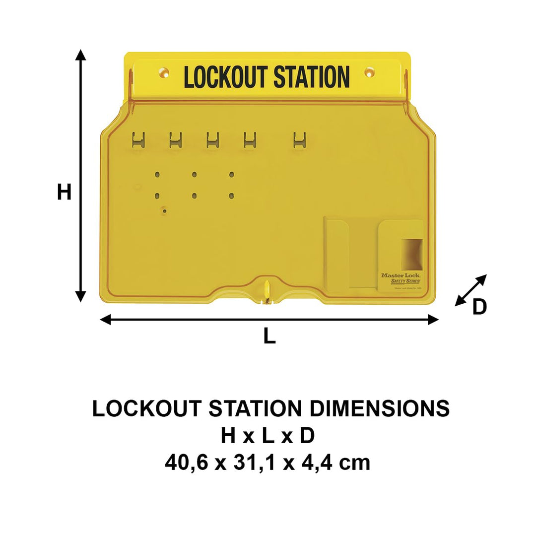 Master Lock Unfilled Padlock Lockout Station with Cover Wandregal, Kunststoff, gelb, 49.2 cm x 35.4