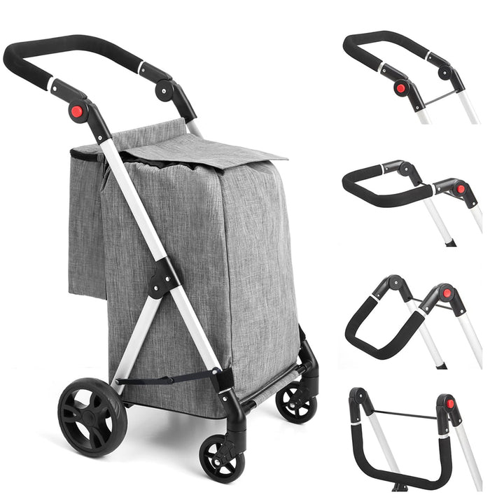 Einkaufstrolley, 46L Trolly Einkaufswagen Klappbar, 4 Rädern Aluminium Leichtgewicht Einkaufstrolley