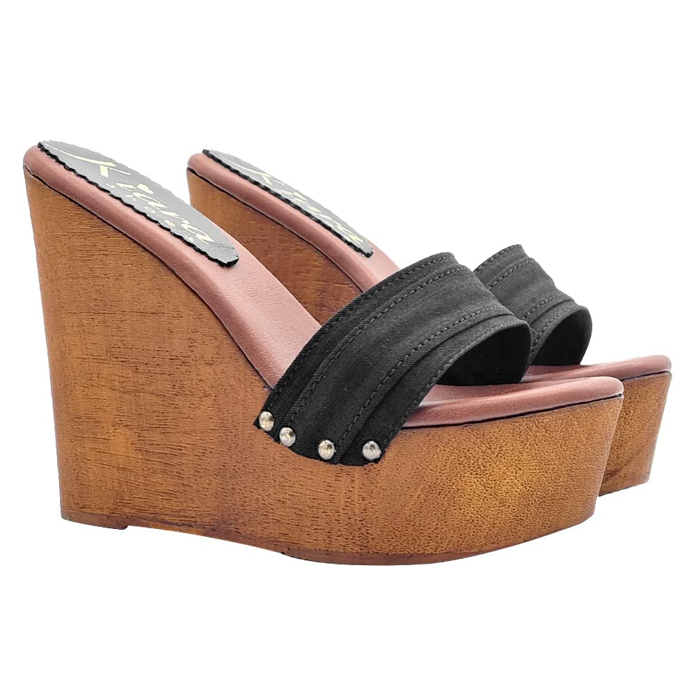 Kiara Shoes 13 cm hohe Damen Clogs mit Schwarz Band - KZ3101 NERO (41 EU, SCHWARZ) 41 EU Schwarz, 41