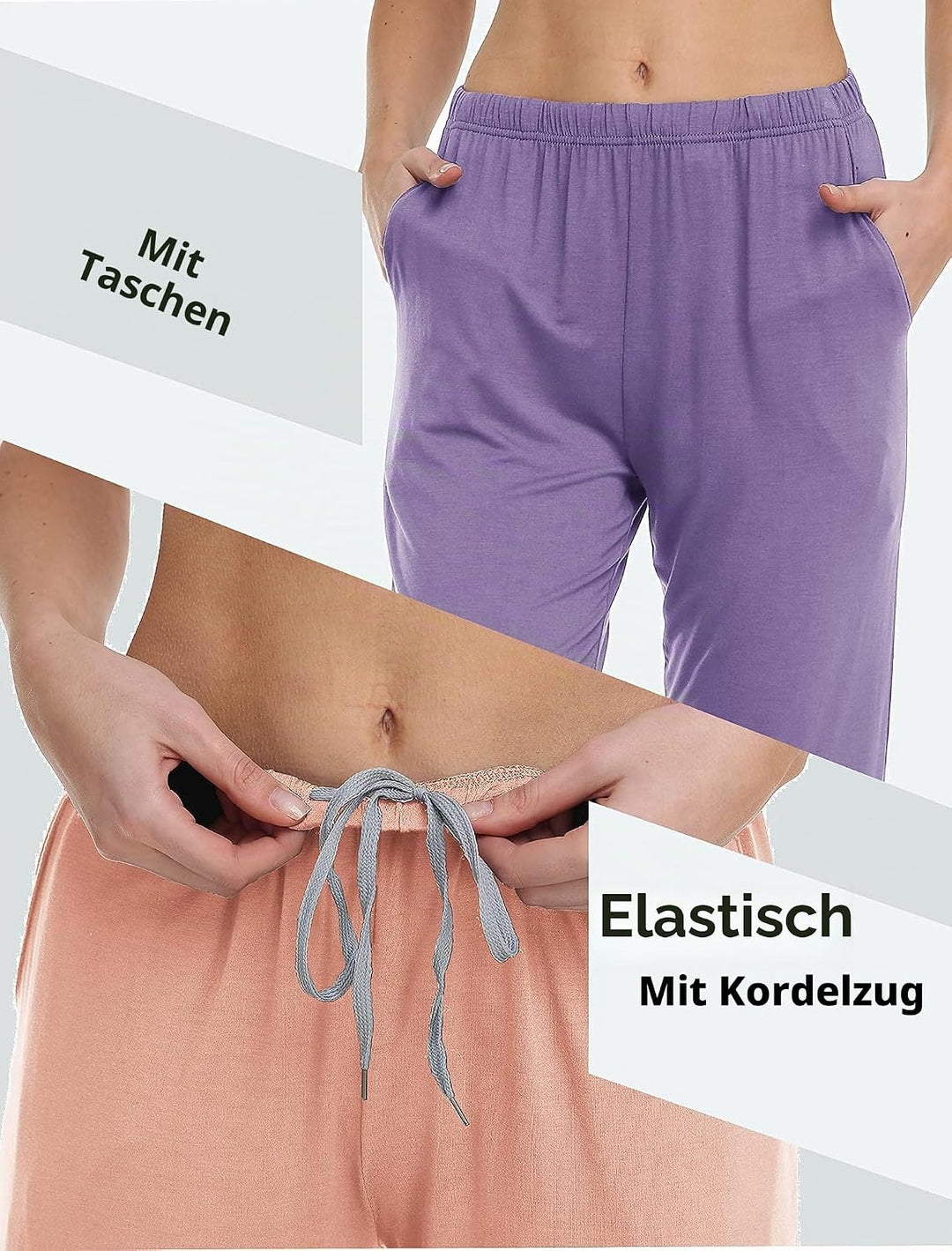 MoFiz Damen Schlafanzughose 3/4 Lang Schlafhose Modal Nachtwäsche Weich Pyjamahose Freizeithose mit