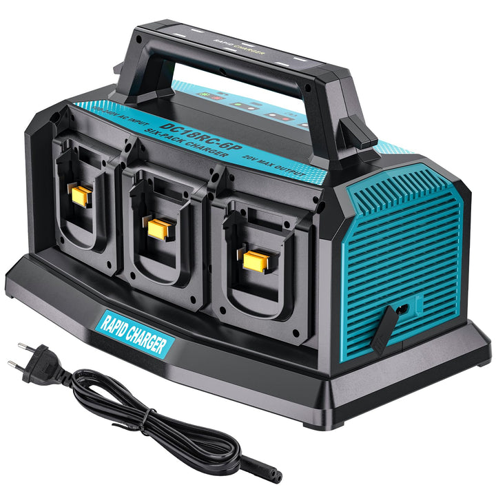 YEX-BUR 6-Ports Ladegerät für Makita 14,4v-18v Akku (Li-Ion, gleichzeitiges Laden von 6 x 18V Akkus,