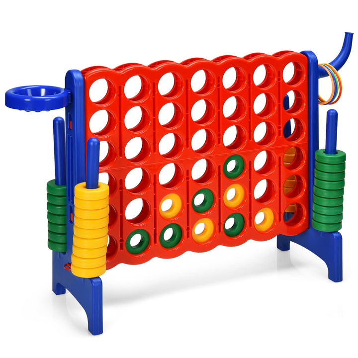 GOPLUS Riesiges 4 Gewinnt Spiel, Strategiespiel mit 42 Ringen, Basketballkorb & Wurfspiel & Schnells