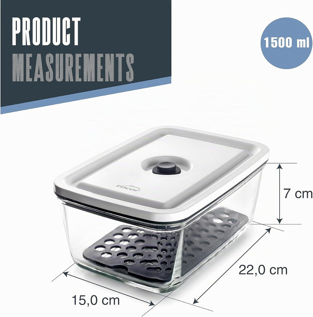 LACOR - 69689 - luftdichter Lebensmittelbehälter, 1,5 Liter, smart, Borosilikatglas, spezielles Vaku