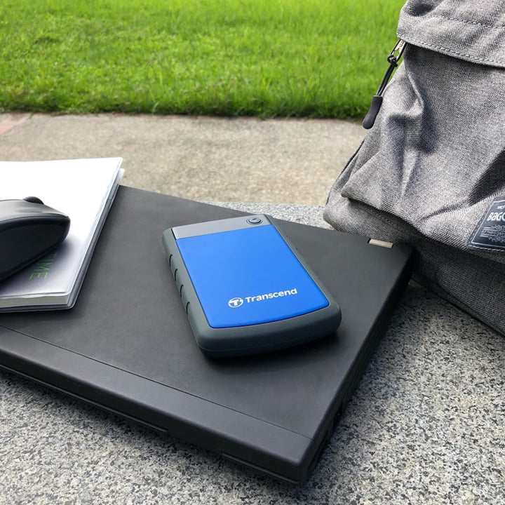 Transcend TS4TSJ25H3B 4TB portable Festplatte (HDD) in grau/blau mit Backup-Funktion (Datensicherung