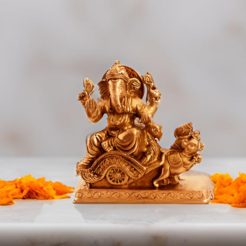 Purpledip Rare Collection Brass Statue Ganapathi Ganesha On Chariot Drawn by Mouse (11088)