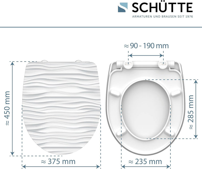 SCHÜTTE WC-Sitz Duroplast HG WHITE WAVE, Hochglänzender Toilettensitz mit Absenkautomatik, Schnellve