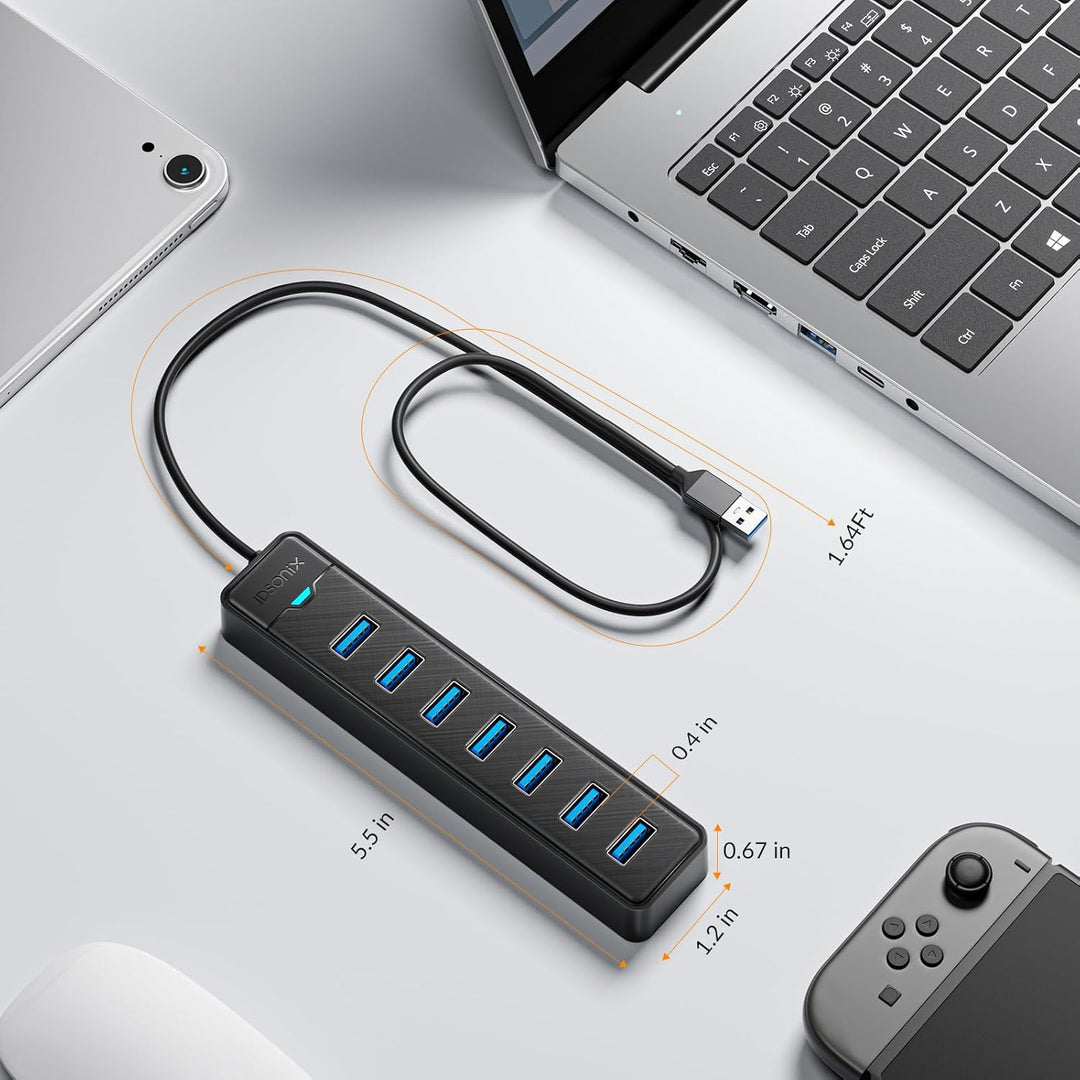 iDsonix USB Hub 3.0, 7 Ports USB Hub [0.5m] USB Verteiler Multiport Adapter USB Splitter 5Gbps Data