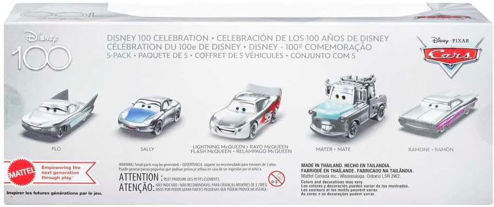 DISNEY Pixar Cars 5er-Pack - Lightning McQueen, Sally, Hook, Flo, Ramone, Platindekoration, Massstab