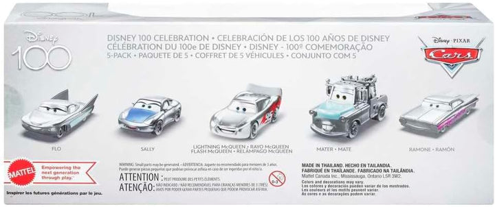 DISNEY Pixar Cars 5er-Pack - Lightning McQueen, Sally, Hook, Flo, Ramone, Platindekoration, Massstab