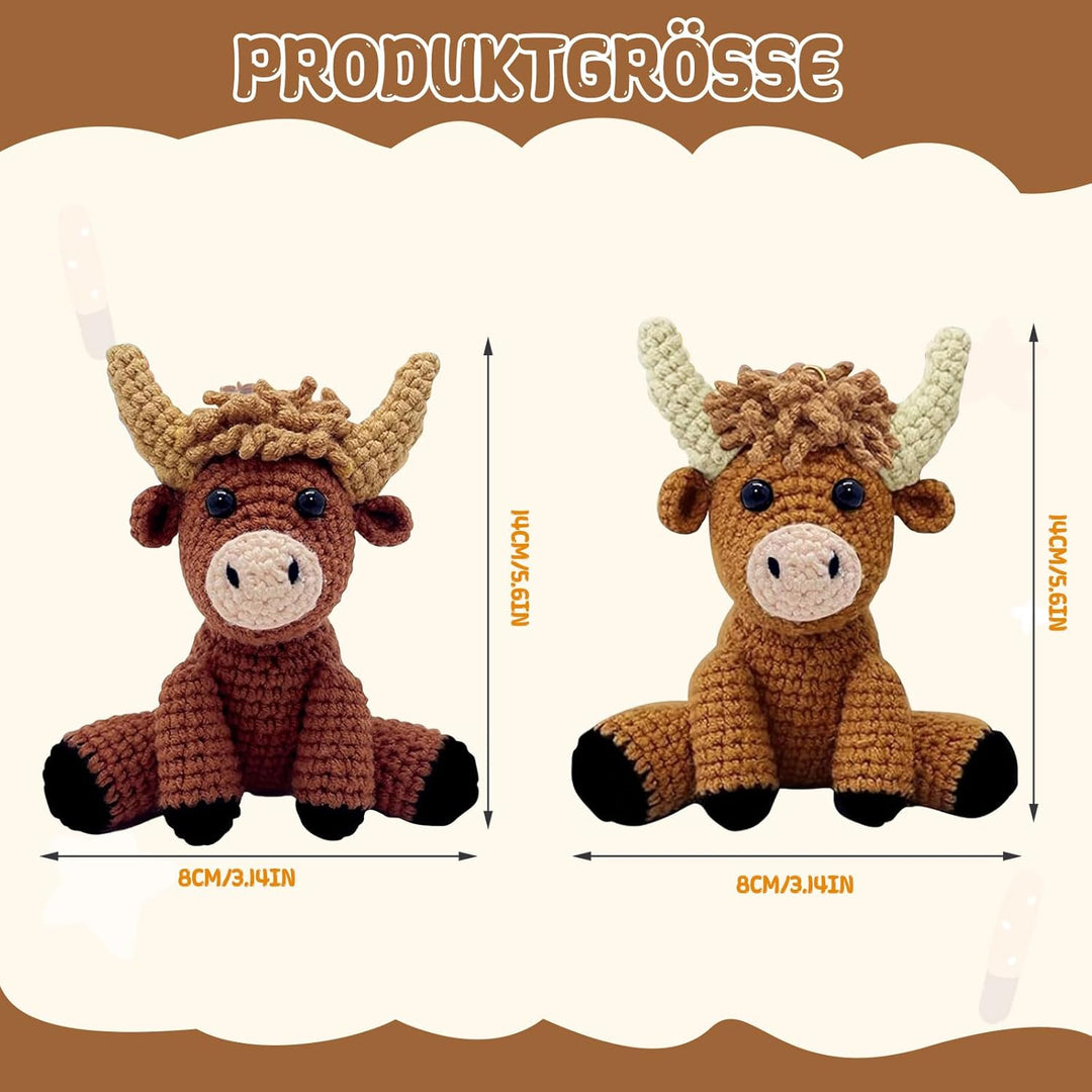 Komplettes Häkelset für Anfänger - Tiere Häkelset, 2 Stück Hochlandrind Strickset für Erwachsene Kin