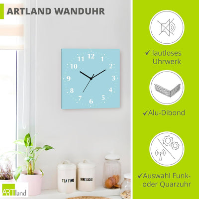 ARTLAND Wanduhr ohne Tickgeräusche Alu Quarzuhr 30x30 cm Quadratisch Lautlos 12 Ziffern Farbig Schli