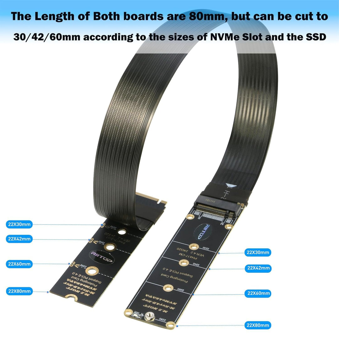 RIITOP M.2 NVMe Verlängerungskabel, NVMe-Verlängerer für M-Key und B+M-Key SSDs in den Grössen 2280/
