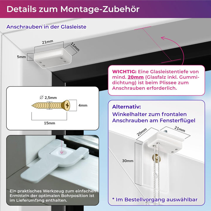 SchattenFreude Wabenplissee nach Mass für Fenster & Tür | Zum Anschrauben in der Glasleiste | Lichtd
