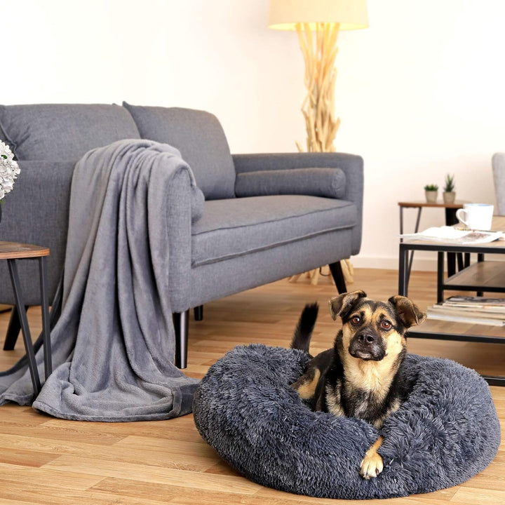 lionto Hundebett rund Hundekissen Hundesofa Katzenbett Donut, (XL) 70 cm Ø dunkelgrau L 70 x B 70 x