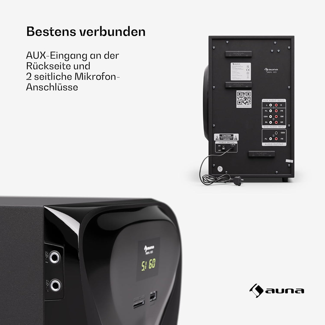 auna 5.1 Sound System - kabellose Lautsprecher-Soundbar, RGB Farbe, 120 W Leistung für TV & PC, mit