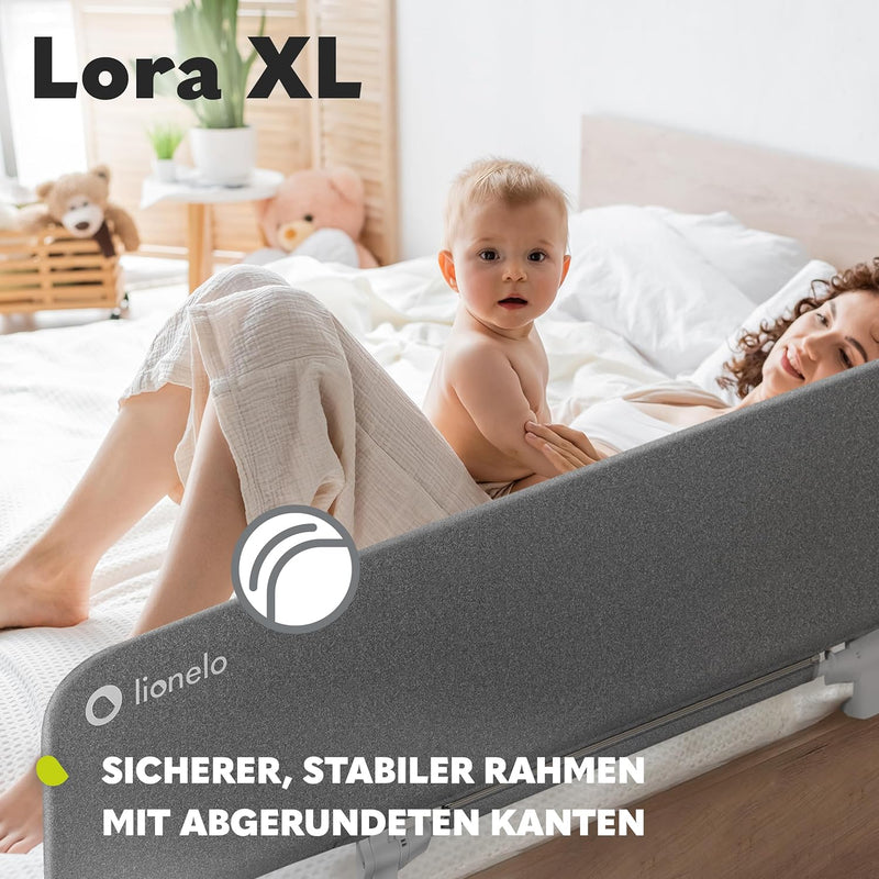 Lionelo Lora XL Tragbares Bettschutzgitter für Kinder, Neigungsverstellung bis 180°, klappbares Schu