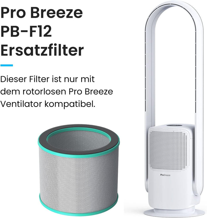 Pro Breeze Ersatzfilter für den 2-in-1 Luftreiniger und Rotorlosen Ventilator (PB-F12) - HEPA H13, F