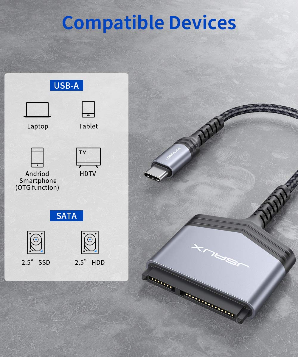 JSAUX SATA auf USB C Kabel, USB C 3.1 zu 2.5" SATA III Festplatten Adapter Typ C für 2,5 Zoll SSD un