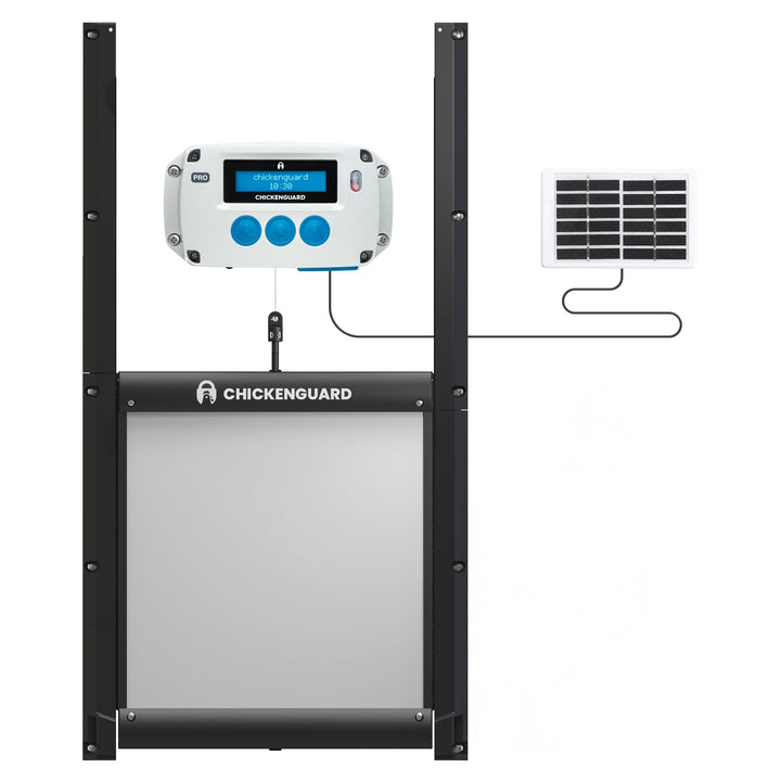 ChickenGuard Automatischer Hühnerstall Türöffner, betrieben mit Solarenergie/Batterien/Strom. Timer/