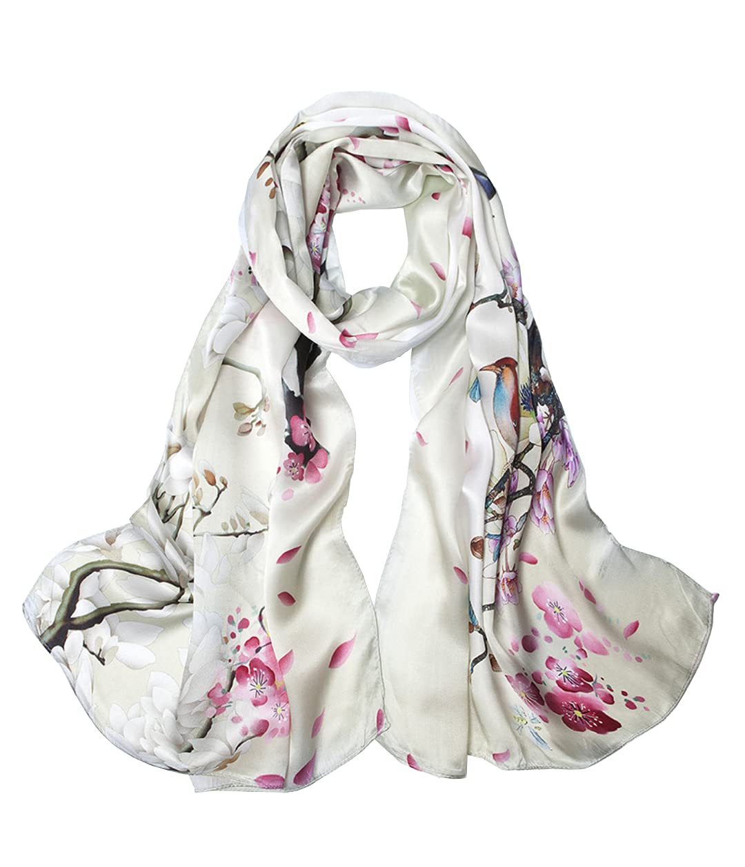 ANDANTINO Damen Lang Schals 42 Beige-blumen und Vögel, 42 Beige-blumen und Vögel