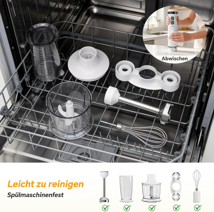 Ribelli Elektrischer Stabmixer Set 1200 W, 5-in-1 Pürierstab, Hand Blender mit 20 Geschwindigkeitsst