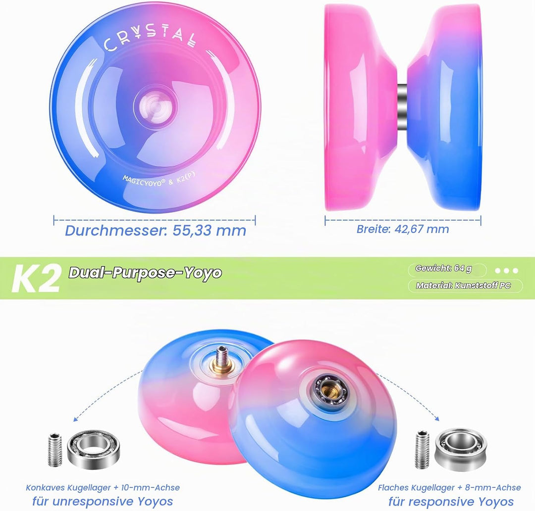 MAGICYOYO JoJo für Kinder Anfänger, Responsive Yoyo K2 Blau Rosa Gradient, Trick Yoyo Professional J