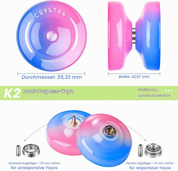 MAGICYOYO JoJo für Kinder Anfänger, Responsive Yoyo K2 Blau Rosa Gradient, Trick Yoyo Professional J