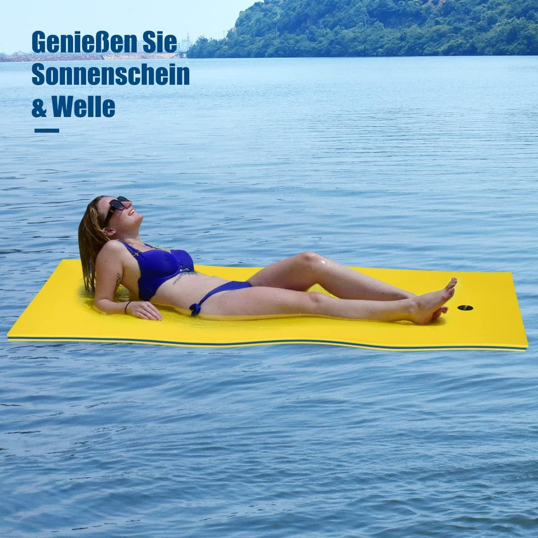 COSTWAY Schwimmmatte 355 x 183 cm, Schwimmende Wassermatte bis 400 kg belastbar, Schwimmmatte aus re