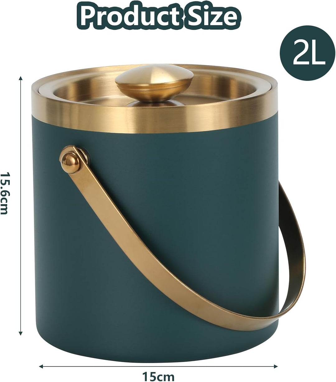 2L Eiswürfelbehälter mit Deckel, Eiskübel Edelstahl, Eisbehälter für Eiswürfel, Eiswürfelbox, Isolie